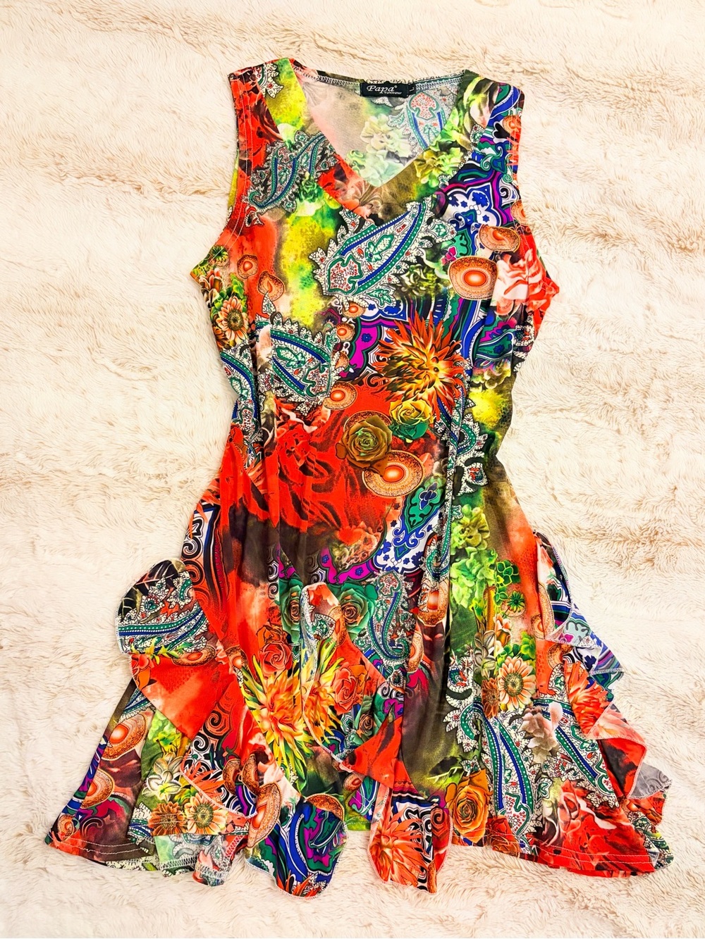 🌺 Vintage Y2K Papa Vancouver Psychedelic Floral Handkerchief Dress Canada Made